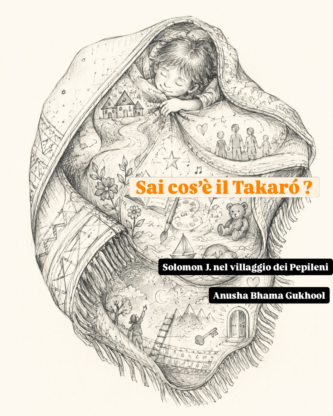 Bambino avvolto in una coperta narrativa illustrata a matita, Solomon J. nel villaggio dei Pepileni