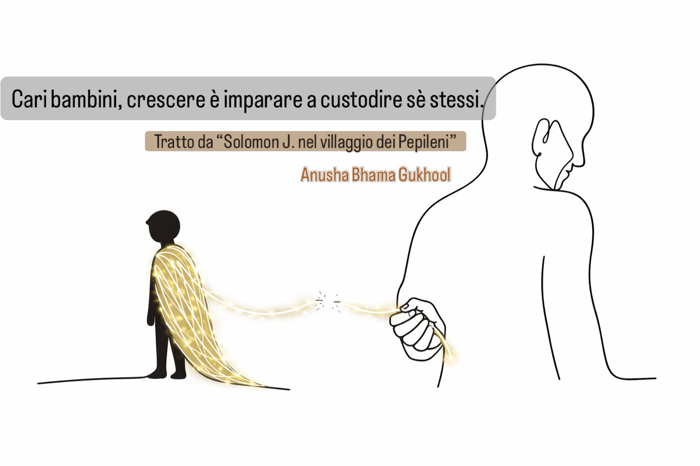 Bambino avvolto in un mantello luminoso, simbolo dell’amicizia che custodisce la propria luce